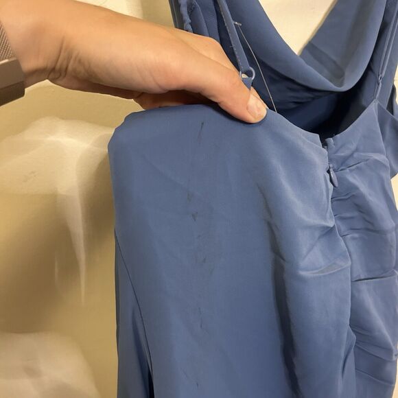 Abercrombie & Fitch Asymmetrical Cinched Midi Dress Medium Blue NWT - Stain - Picture 7 of 9